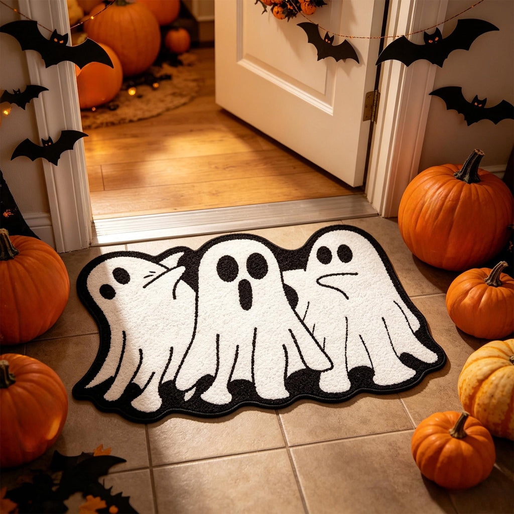 Halloween Wreath Shaped Rugs, Soft Indoor Mat for Entryway, Kitchen, Halloween Party, Pumpkin Witch Spooky Home Decor, 23.62x15.75 Inches
