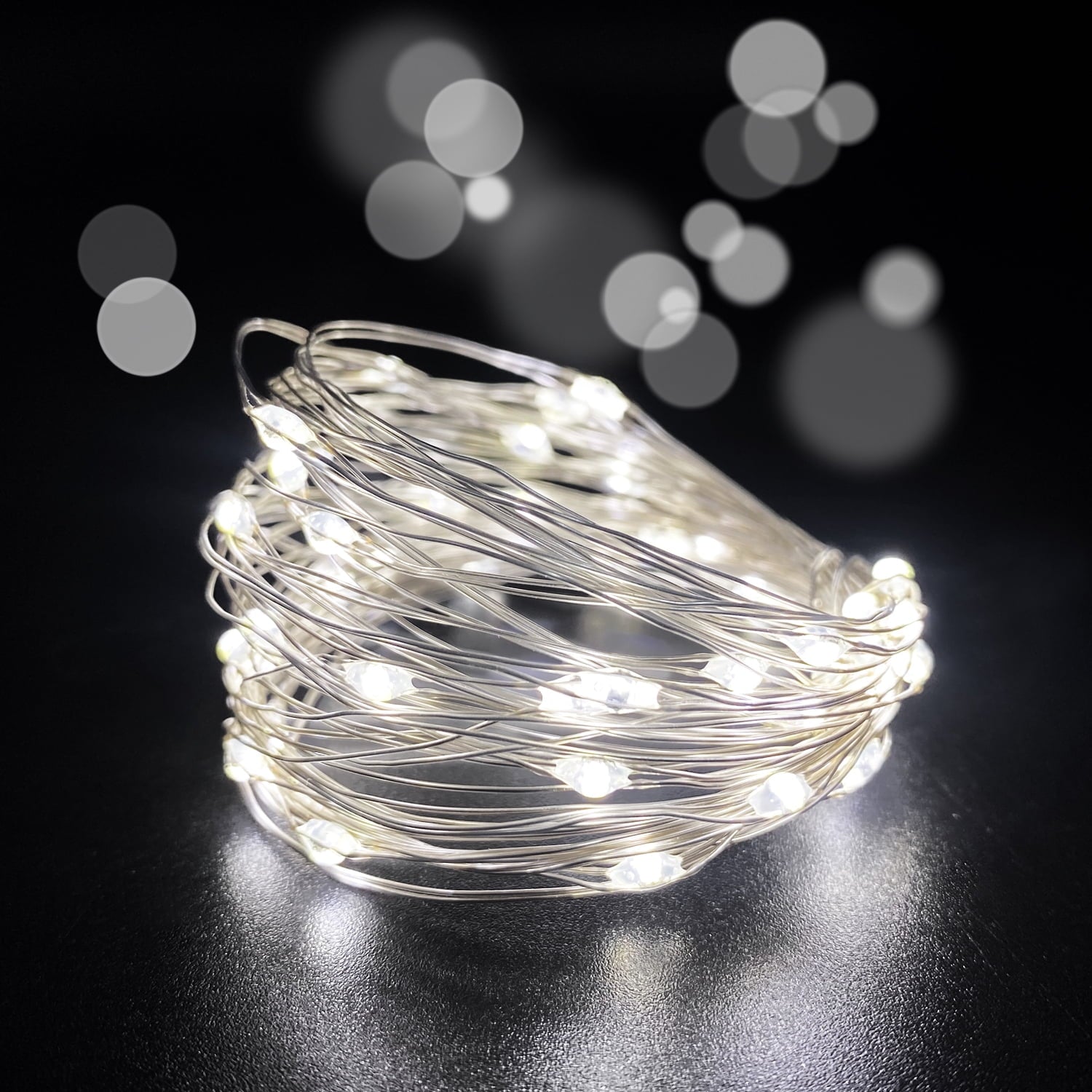 2 Pack Battery Operated Mini Lights,Indoor Led Fairy Lights with Timer 6 Hours on/18 Hours off for Wedding Party Decorations,50 Count Leds,17 Feet Silver Wire(Cold White)