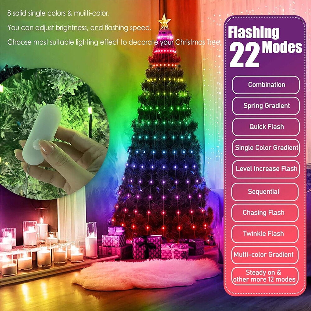 IC ICLOVER Christmas String Lights, 6.56FT x 200LEDs Waterfall String Lights, App Control with Remote, 10 Modes Christmas Tree Lights Waterproof for Indoor Outdoor Xmas Decorations