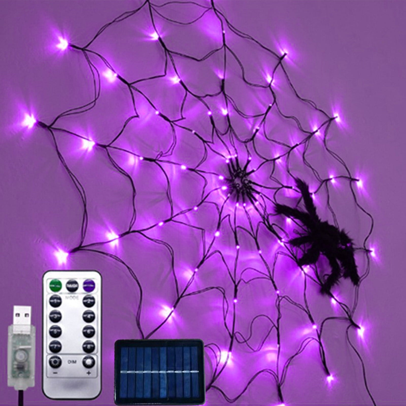 Halloween Arachnid Web Lights, 39 In Diameter 60 LED With Black Spider, Water Proof Colorful Web Lights With Remote Control for Halloween Indoor Outdoor Garden Patio Home Decoration