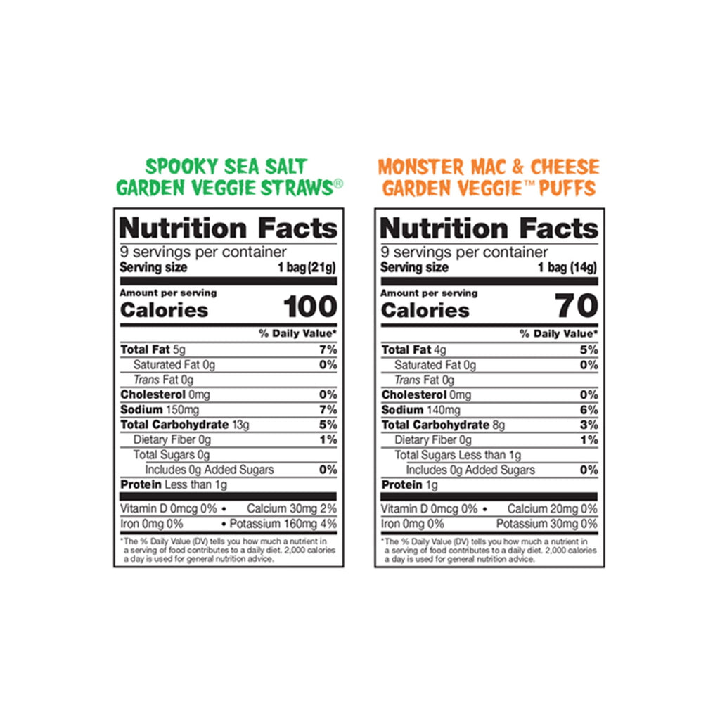 Garden Veggie Fright Bites Sea Salt Straws & Cheese Puffed Snack, 18 Count Multipack