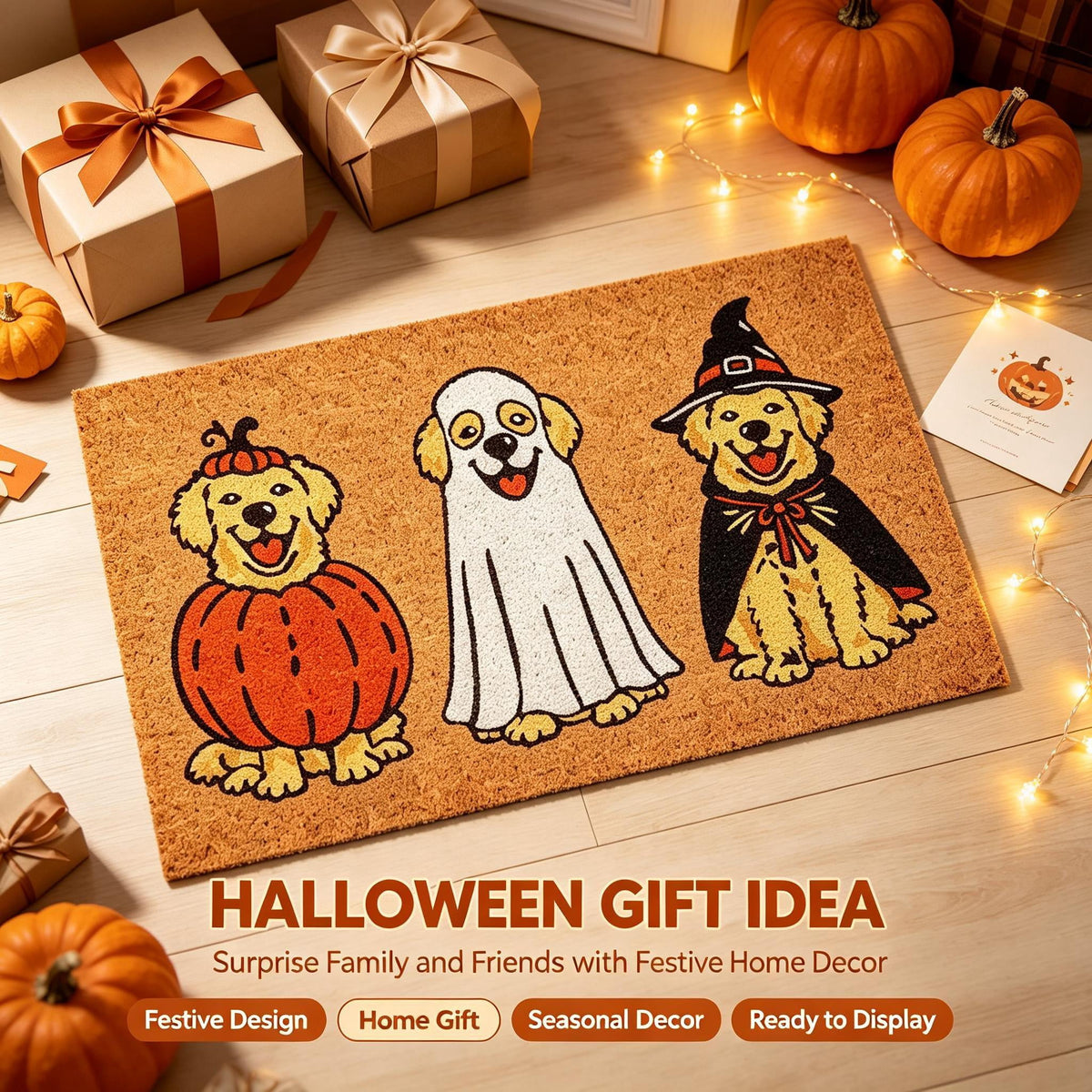 Clearance Halloween Multicolor Scallop Boo Outdoor Coir Doormat, 48" x 30" Large Halloween Bath Rug, Halloween Decoration Outdoor Indoor, Gift for Women Men