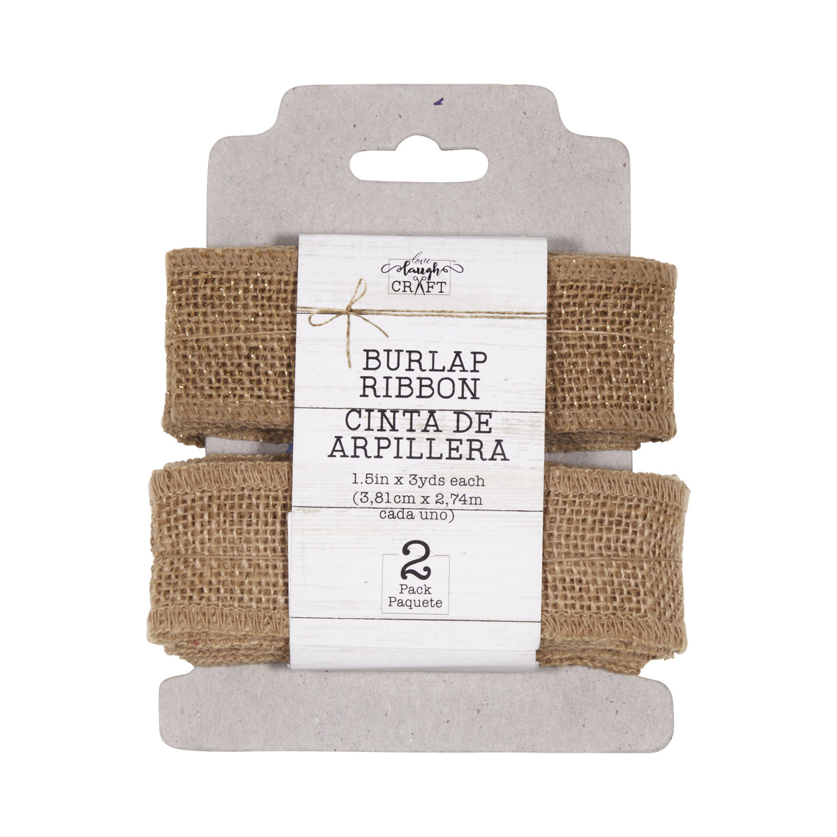 Love, Laugh, Craft Burlap Ribbon Set, 1.5"W x 3-Yds, Natural/White Stripe