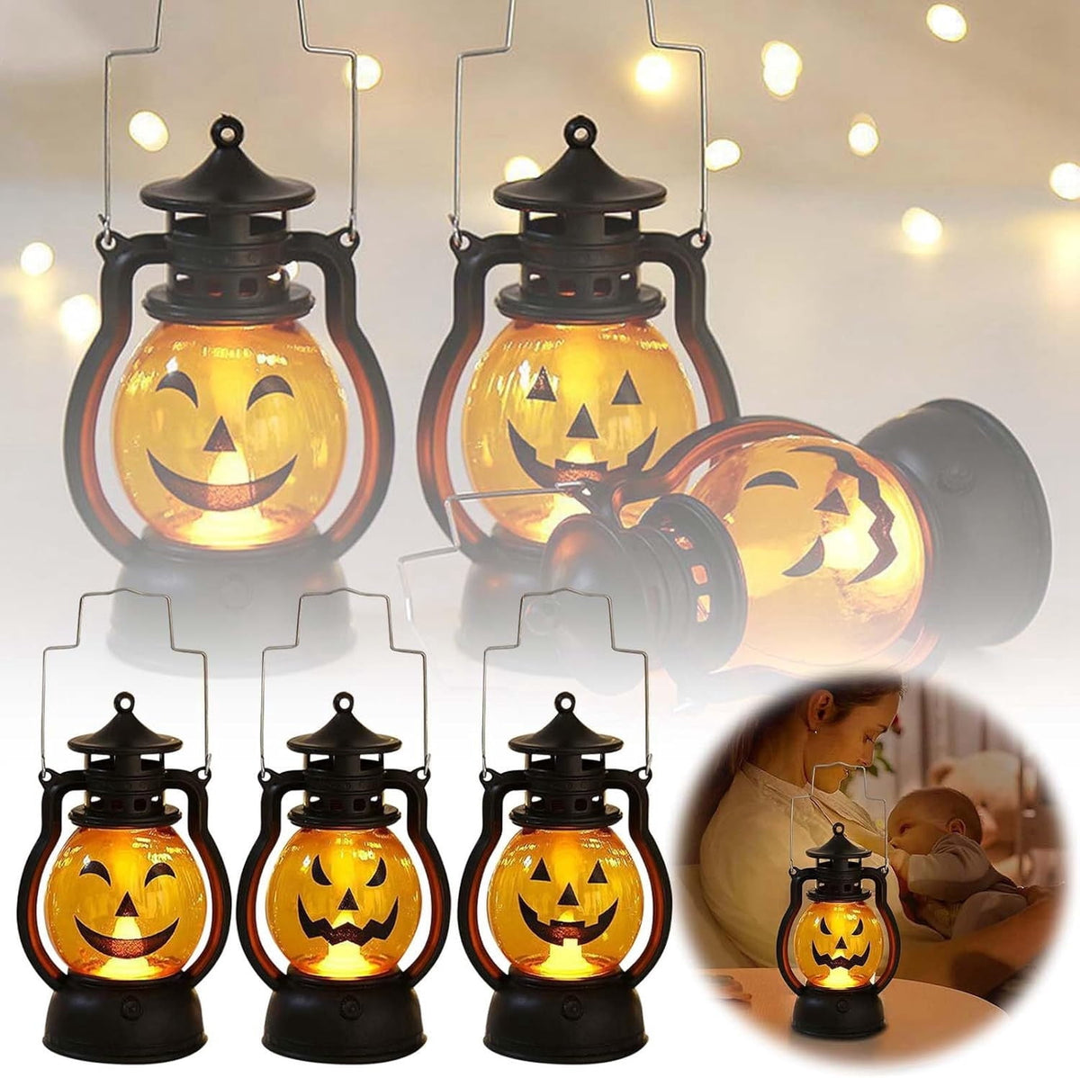 LHNFT Halloween Lantern Night Light, Vintage Oil Lamp Wall Light Outdoor, Battery Operated Hanging Lantern for Party Decor, Halloween Decorations Outdoor