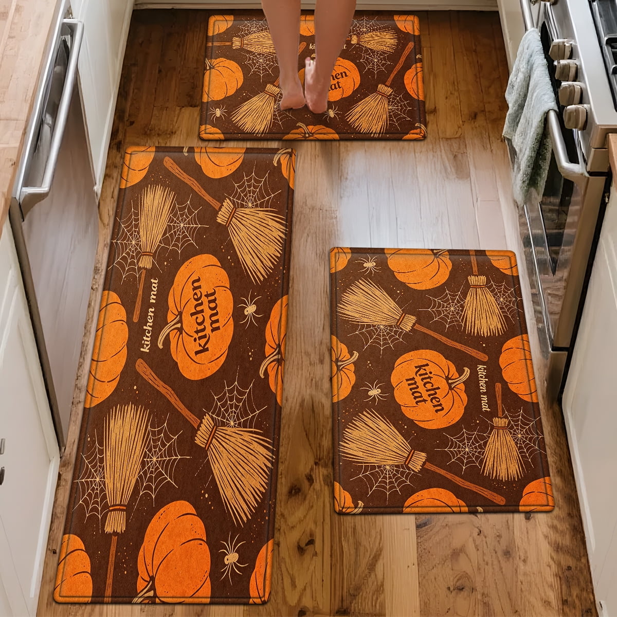 CCTFS Halloween Pumpkin Bat Candy 1Pc Flannel Mat and Kitchen Rugs,Soft Non-slip,Perfect for Home Bathroom