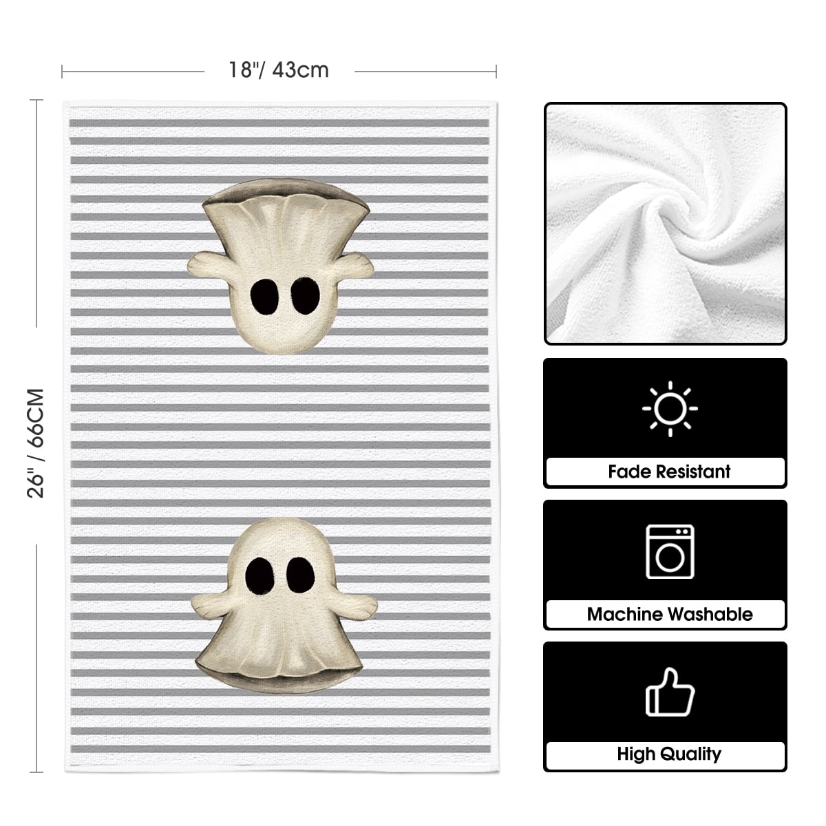 Sm:)e Spooky Pumpkin Ghost Boo Bat Halloween Kitchen Dish Towels 2 Set 18 x 26 inch