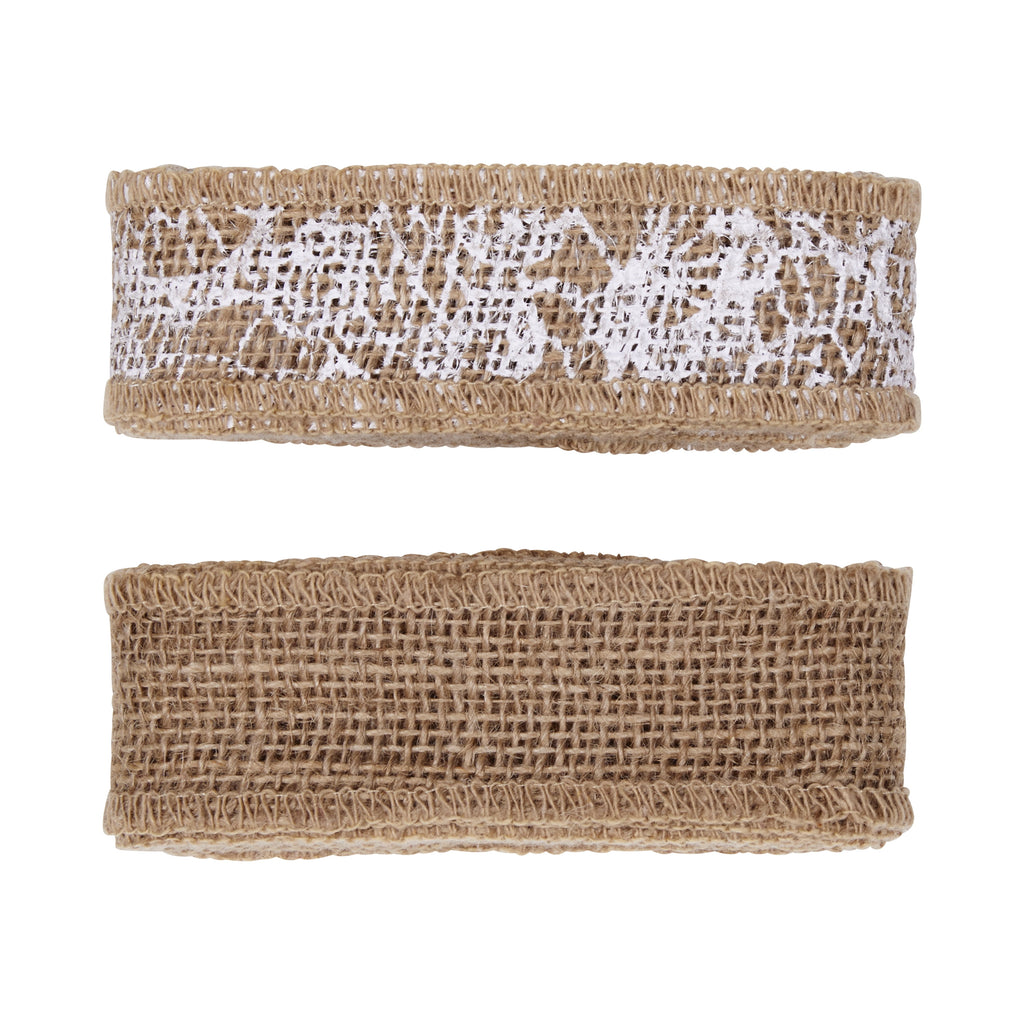 Love, Laugh, Craft Burlap Ribbon Set, 1.5"W x 3-Yds, Natural/White Stripe