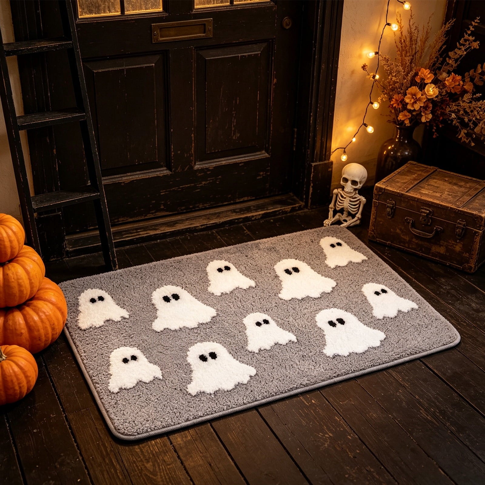 WWC Halloween Door Mat, 32x20 inch Halloween Decor Thick Non Slip Ghost doormat, Entryway Rug for Fall Party Indoor Outdoor Front Porch