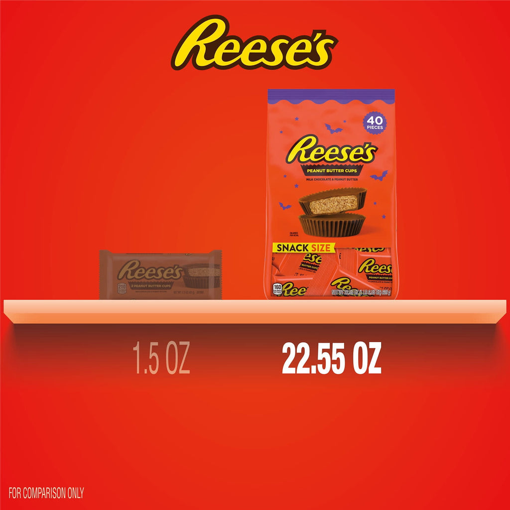 Reese's Milk Chocolate Snack Size Peanut Butter Cups, Halloween Candy Bag, 22.55 oz (40 Pieces)