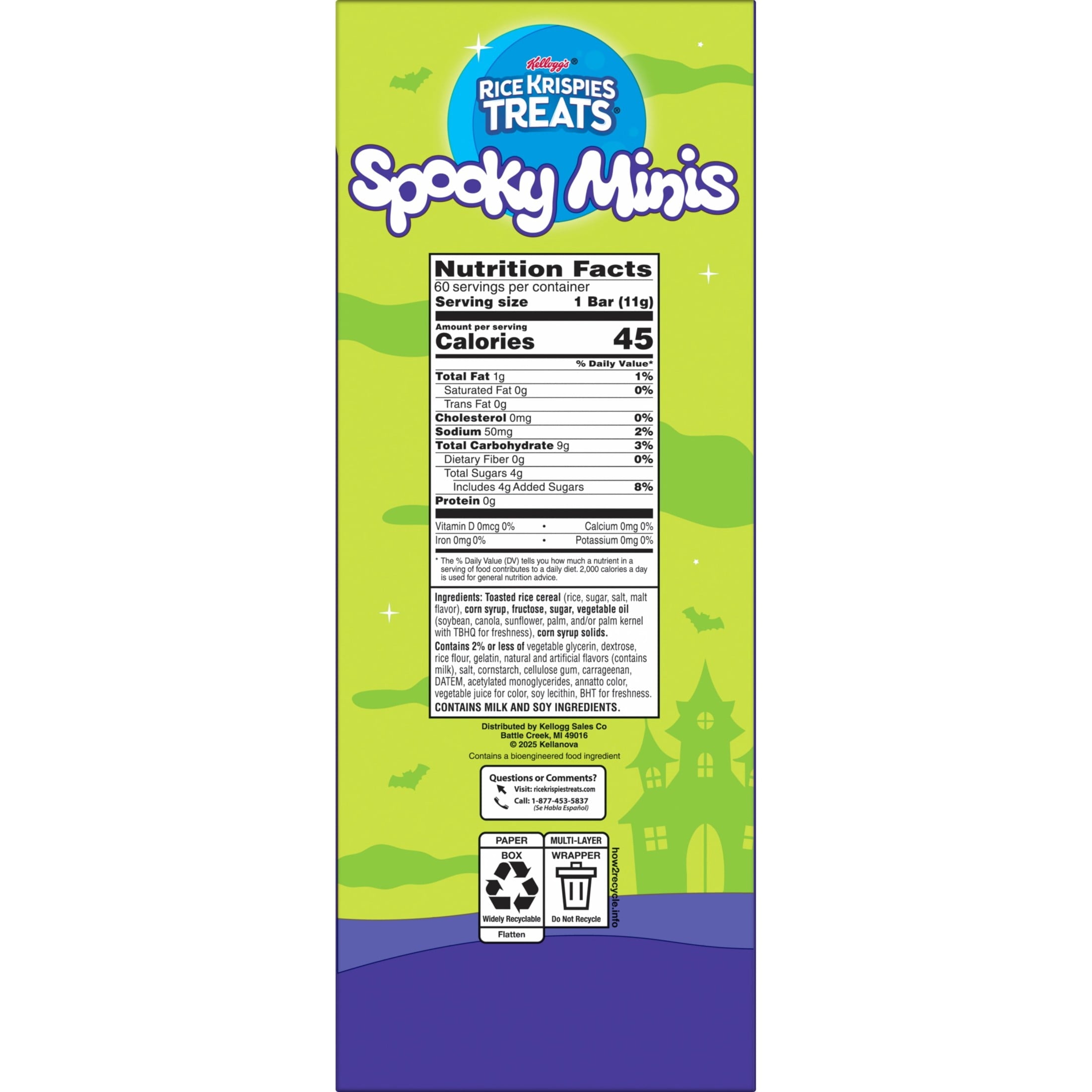 Rice Krispies Treats Spooky Minis Chewy Mini Crispy Marshmallow Squares, Ready-to-Eat, Trick or Treat, 23.2 oz, 60 Count