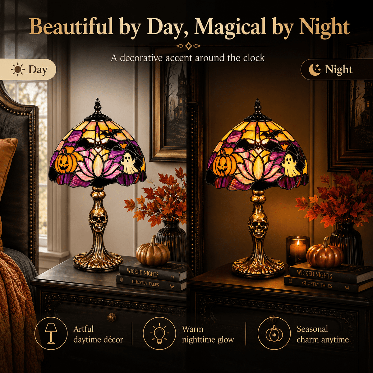 Diceymbol Halloween Decorations and Fall Decor, Halloween Venue Decoration Ghost Props LED Illuminated Ghost Decorations for Tabletop, Mantel, Shelf Indoor Outdoor 9.05 inch