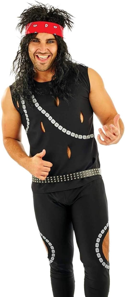 Fun Shack Mens 80s Glam Rocker Costume Adult Rockstar Rock Punk Star Fancy Dress Halloween Black XL