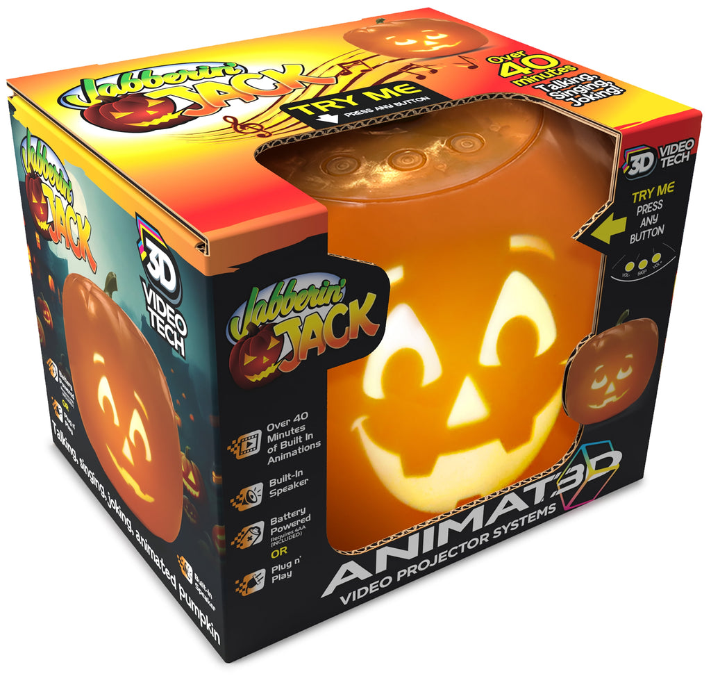 abberin' Jack (Blink Tech) Talking Animated Pumpkin with 8 Inch Screen and Built-in LED Light Array Projector + Speaker Includes 40 Minutes of Content