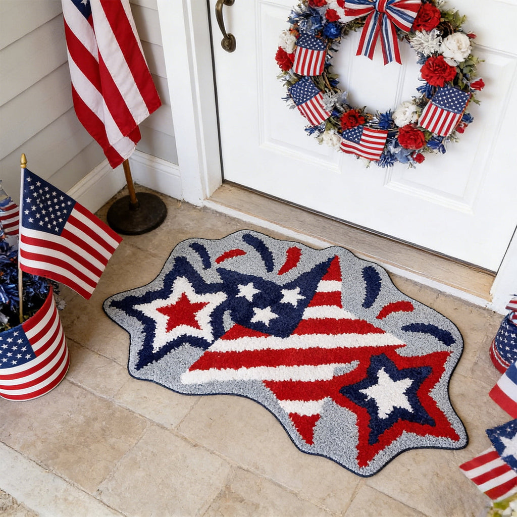 Wooowa Plush Style Multi Purpose Floor Mat Bathroom Entrance Coffee Table Carpet Fit for Fourth of July Decorations Patriotic Decor for Home Daily Holiday Festive Use