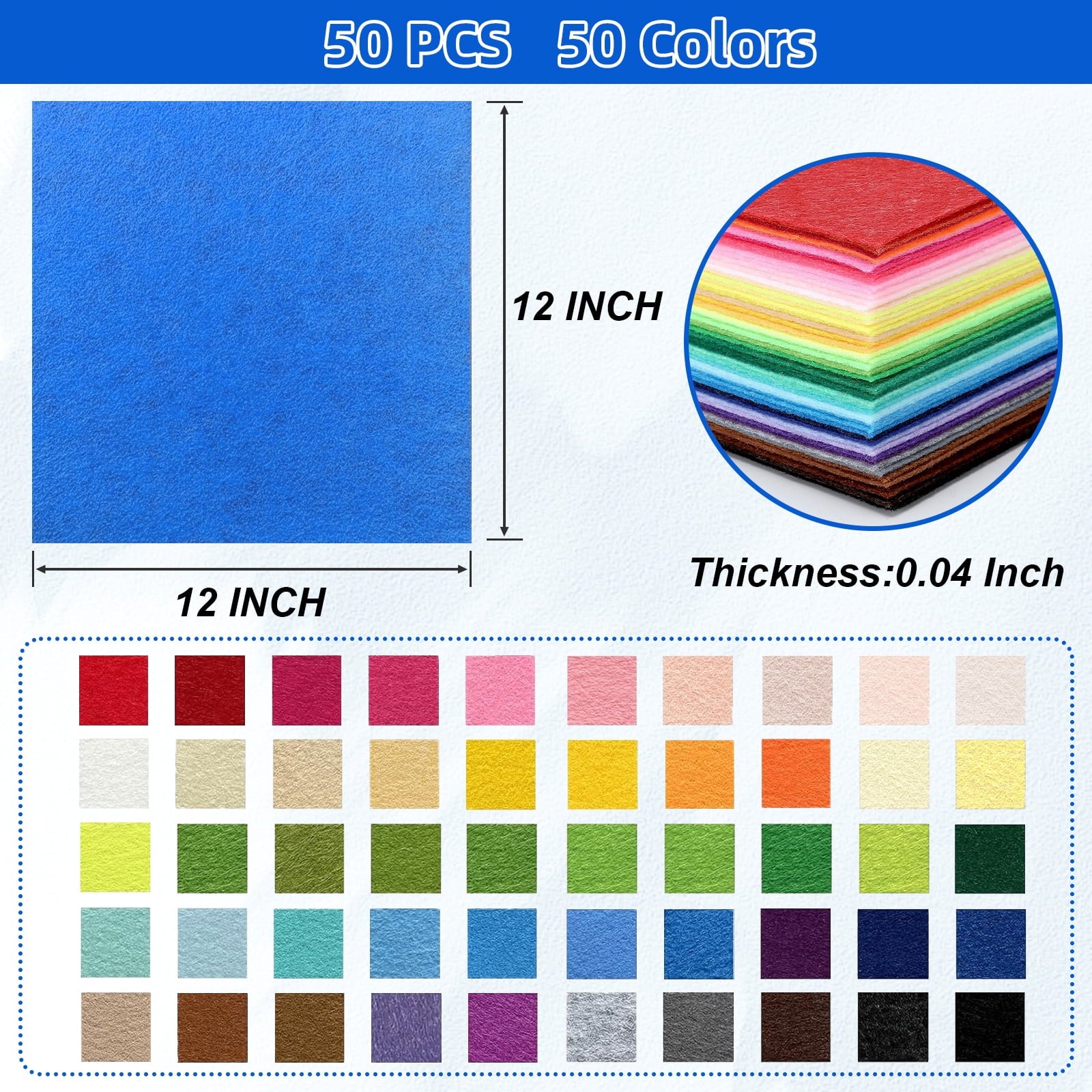 AGCAN 40PCS Felt Sheets for Crafts, 12"x 12" Assorted Color Stiff Felt Sheets, 1mm Thick Square Nonwoven Felt Fabric for Sewing, Patchwork, Embroidering, Crafts DIY