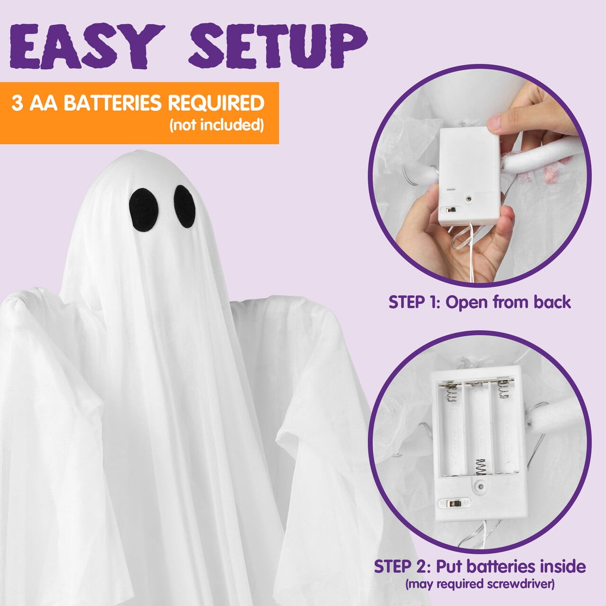 Joyfy 47inch Halloween Decorations Outdoor Hanging Ghost,Light up White Ghosts with Spooky Warm White LED Light,Halloween Outdoor Yard Porch Decorations,Haunted House Decorations