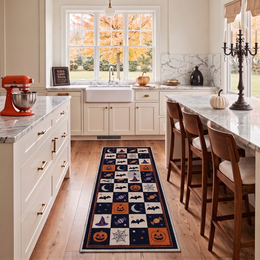 GENIMO 5'x7' Halloween Area Rug for Living Room, Washable Non Slip Soft Vintage Witch Indoor Rug for Bedroom Dining Room Home Office, Retro Sepia