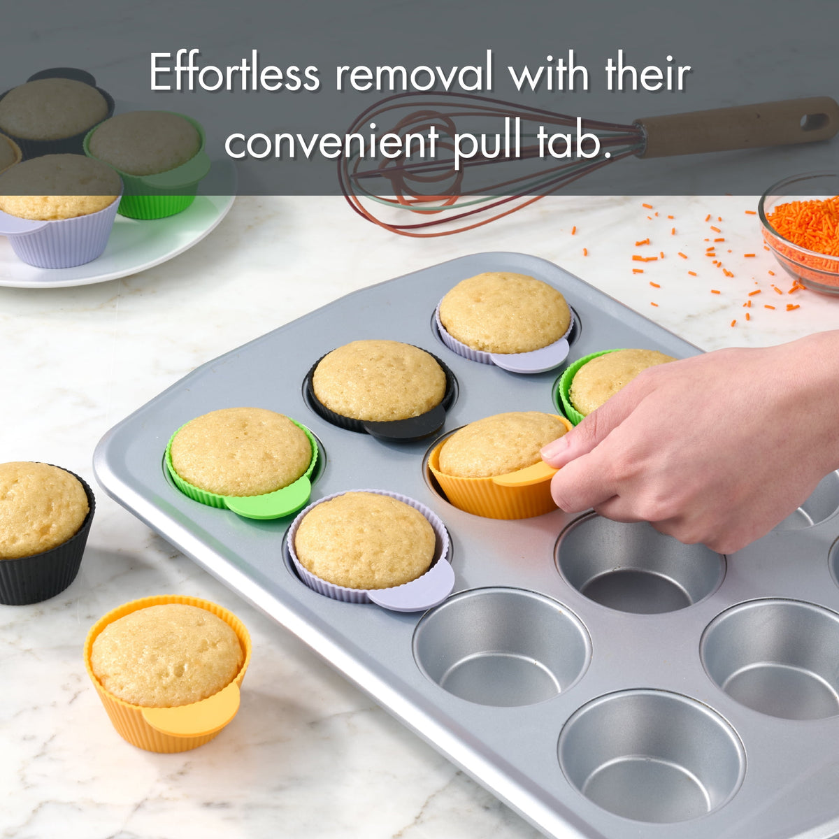 Way To Celebrate 24 Pack Silicone Cupcake Liners, Orange, Green, Purple and Black