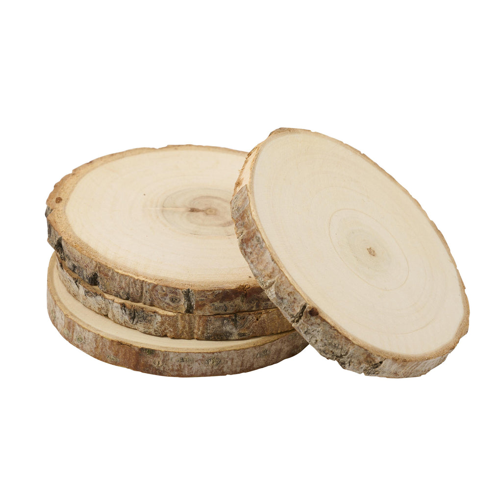 Plaid Unpainted Wood Surface, Small Wood Round with Bark, 4 Piece