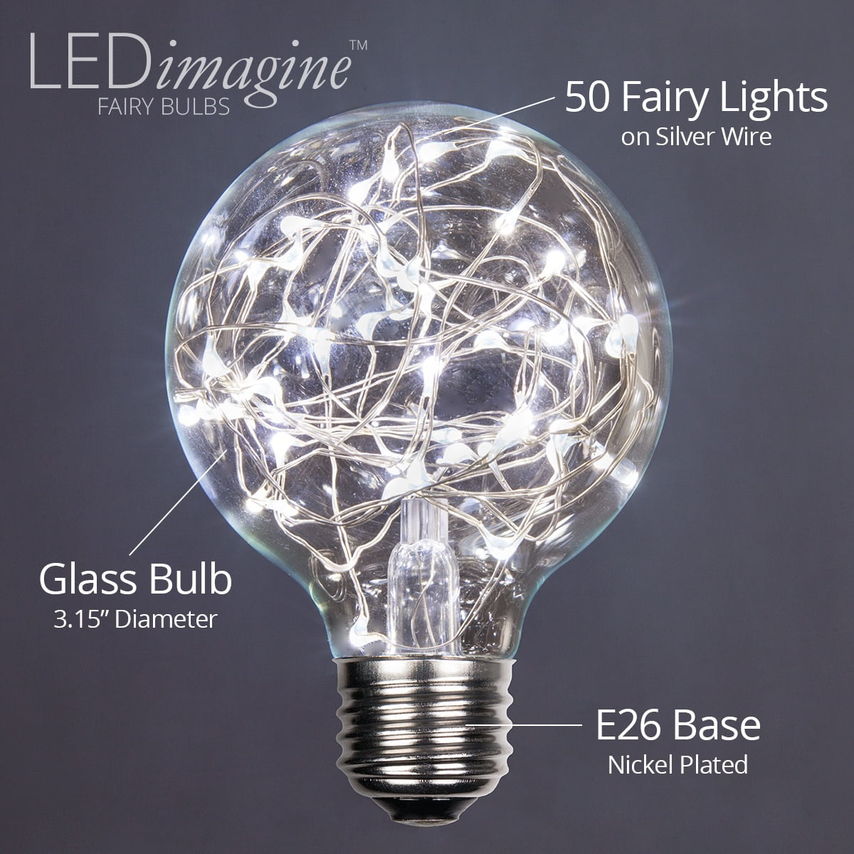 LEDimagine G80 Fairy Light Bulb, 50 Multicolor Color Changing LED Diodes Inside, Clear Glass Finish, E26 Base