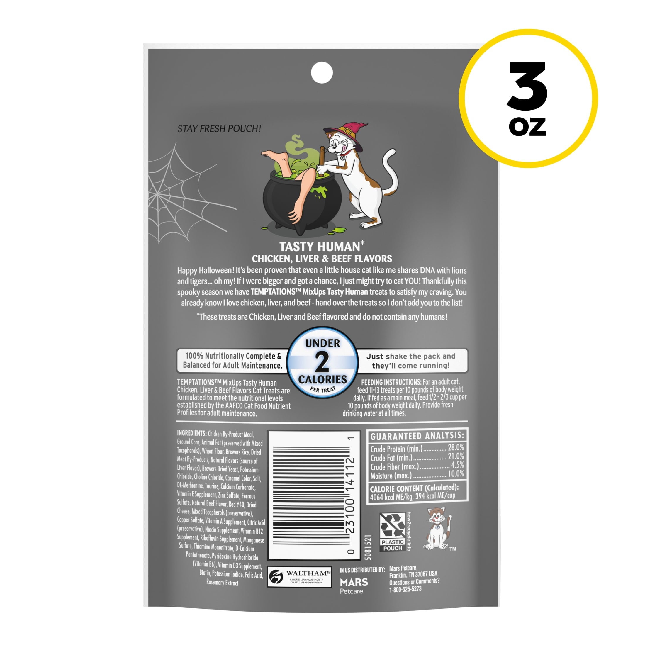 (4 pack) Temptations Mixups Crunchy and Soft Cat Treats Tasty Human, Chicken, Liver & Beef Flavors, 3 oz Pouch