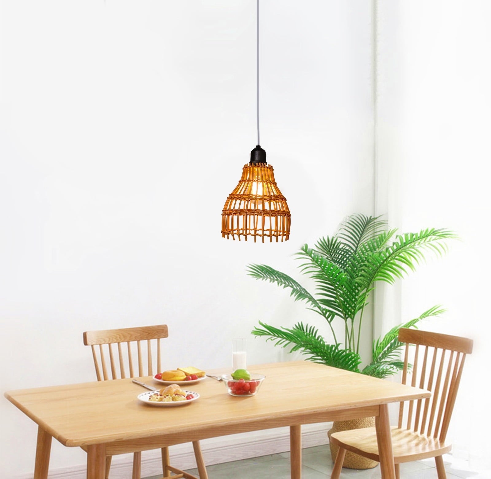 Boho Rattan Pendant Lamp Battery Operated with IP55 Waterproof Rating, Hand-Woven Outdoor Hanging Light for Patio Gazebo Garden Ceiling No Electricity Needed