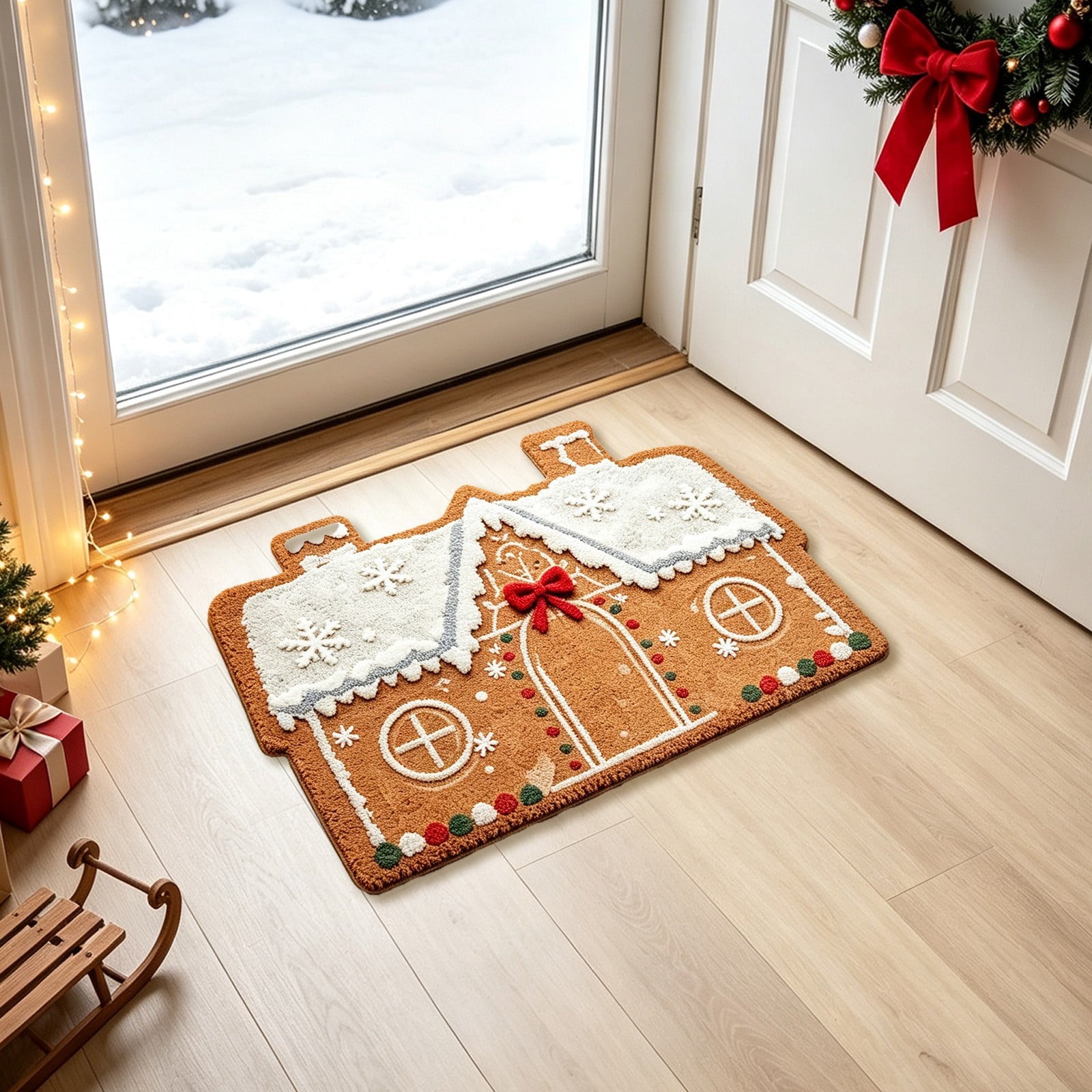 Front Door Mat Indoor Outdoor Entrance Rug, Semicircular Entrance Mat, Half Round Waterproo Non-Slip Durable Rubber Doormat for Garage, Patio, 29.5 inch