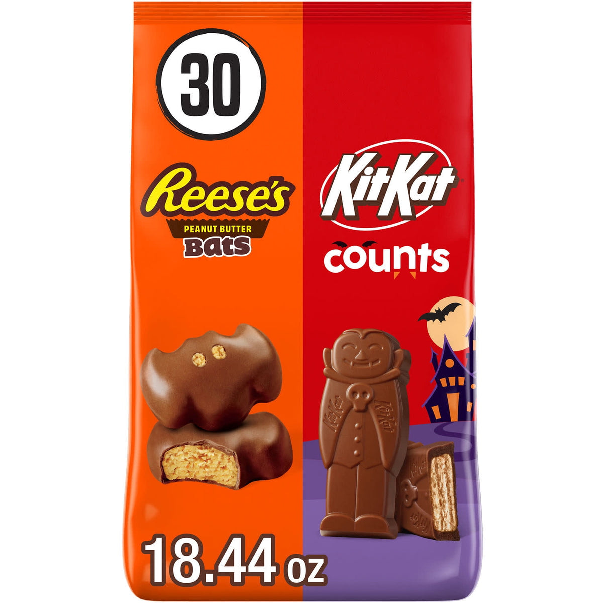 Kit Kat and Reese's Assorted Milk Chocolate, Halloween Candy Bag, 18.44 oz (30 Pieces)
