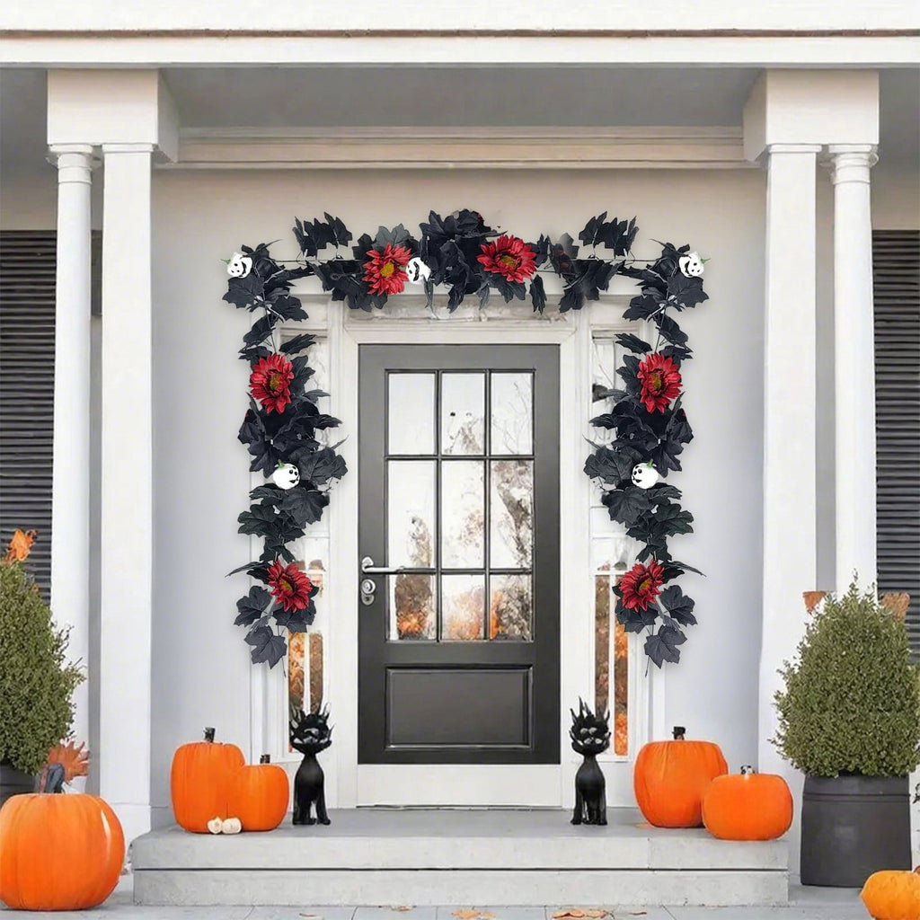 WKSCLPAI Halloween Maple Leaf Garland, Fall Vine Wreaths for Autumn Festivities Decor,Seasonal Garlands for Home,Halloween & Fall Decorations