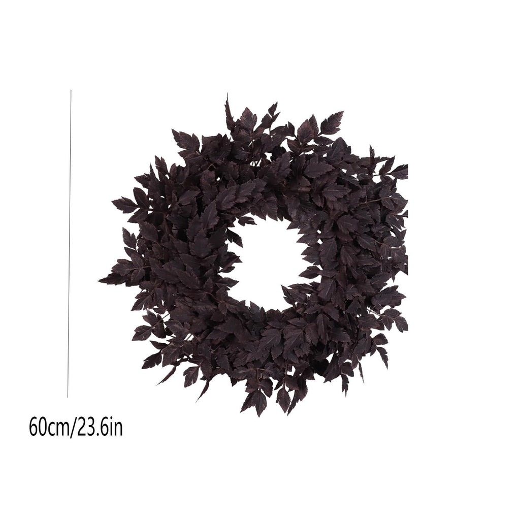 23.6" Dark Purple Artificial Cimicifuga Leaf Wreath, Fall Burgundy Foliage Front Door Wreath, Minimalist Halloween Autumn Wreath for Wall Porch Home Farmhouse Decor