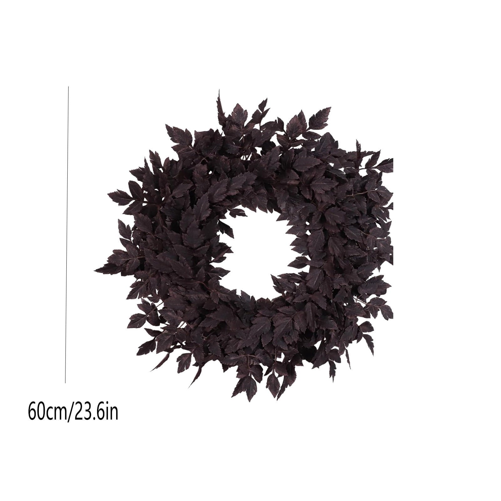 23.6" Dark Purple Artificial Cimicifuga Leaf Wreath, Fall Burgundy Foliage Front Door Wreath, Minimalist Halloween Autumn Wreath for Wall Porch Home Farmhouse Decor