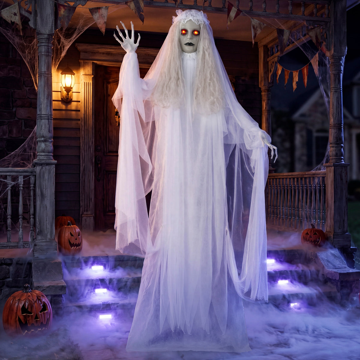 Joyfy 7.8 Ft(93.6 in) Halloween Grim Reaper Decorations Outdoor, Rotatable Flying Scream Scarecrow Skeleton Ghosts Decor for Graveyard Haunted House Props, Garden, Porch, Yard Lawn