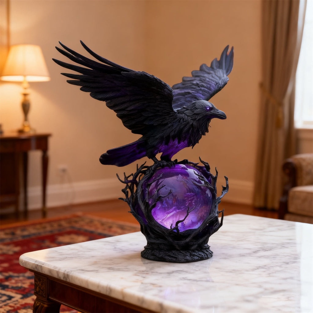 Gothic Mysterious Crow LED Flameless Candle, Luminous Sculpture, Gothic Home Decor Accent, Raven Lamp for Halloween Gifts, Bedroom Bedside, Living Room, Orange