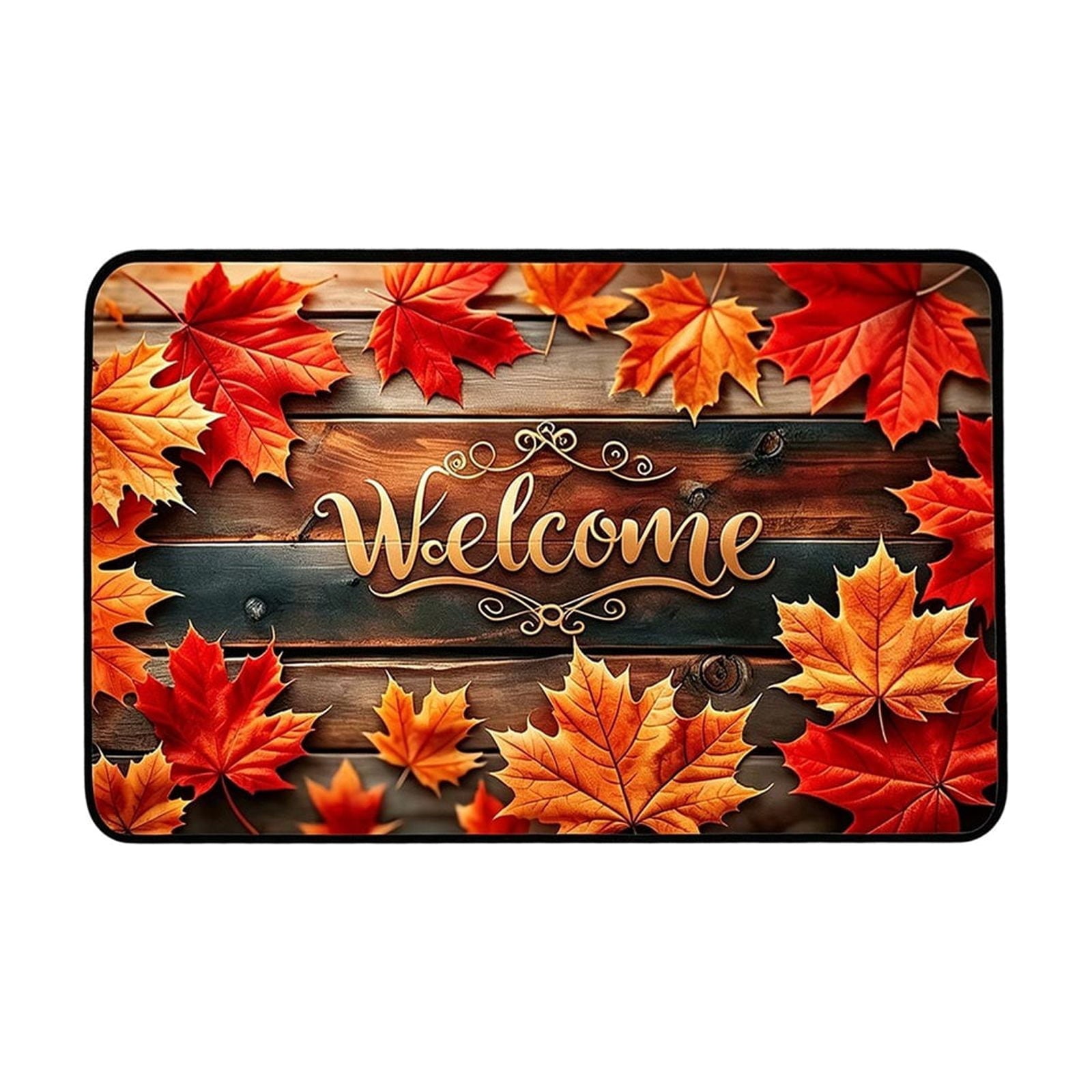 syligr Halloween Thanksgiving Doormat with Maple Leaf & Pumpkin Patterns - Non-Slip Floor Mat for Entryway, Kitchen, Porch, Fall Harvest Decor Rug with Anti-Fatigue Backing, Gift for Thanksgiving