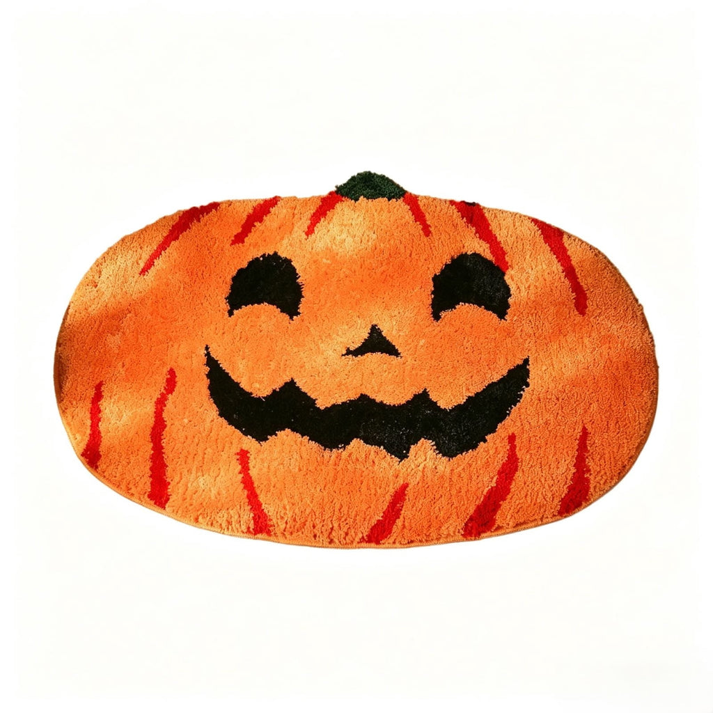 Liamobondopolis Halloween Floor Mat Jack O Lantern Shaped Tufted Non Slip Rubber Back Halloween Decor for Bathroom Entryway Halloween Party Decorations 23.62In X 15.75In
