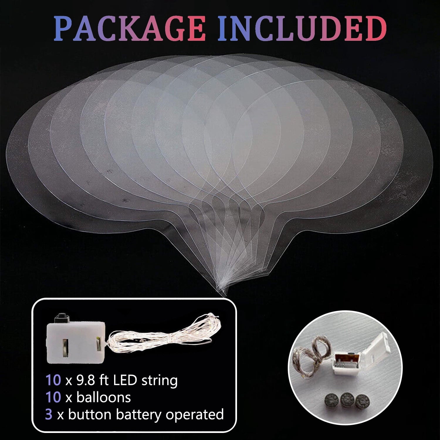 LED Balloons 10 Pack, 20 inch Glow Bubble Balloons with String Lights Included Batteries for Halloween Christmas Party Decoration