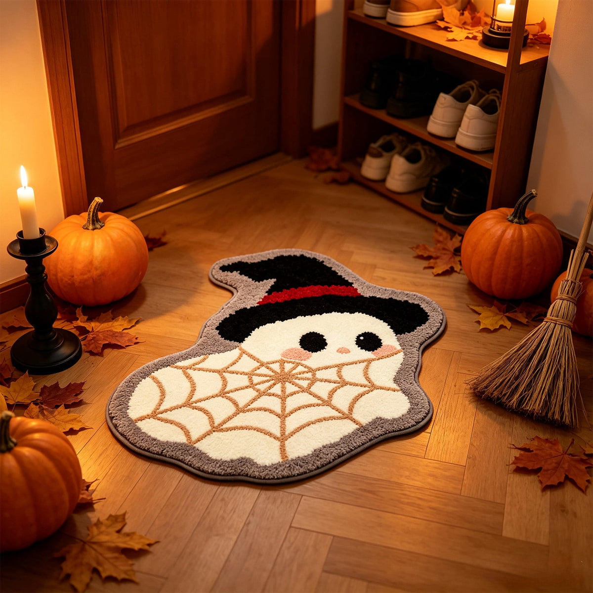 Halloween Doormat Ghost Bath Mat 23.6x15.7in Secure-Grip Absorbent Soft Faux Fur Rug for Bathroom Bedroom Living Room Decor by OVFUIZ