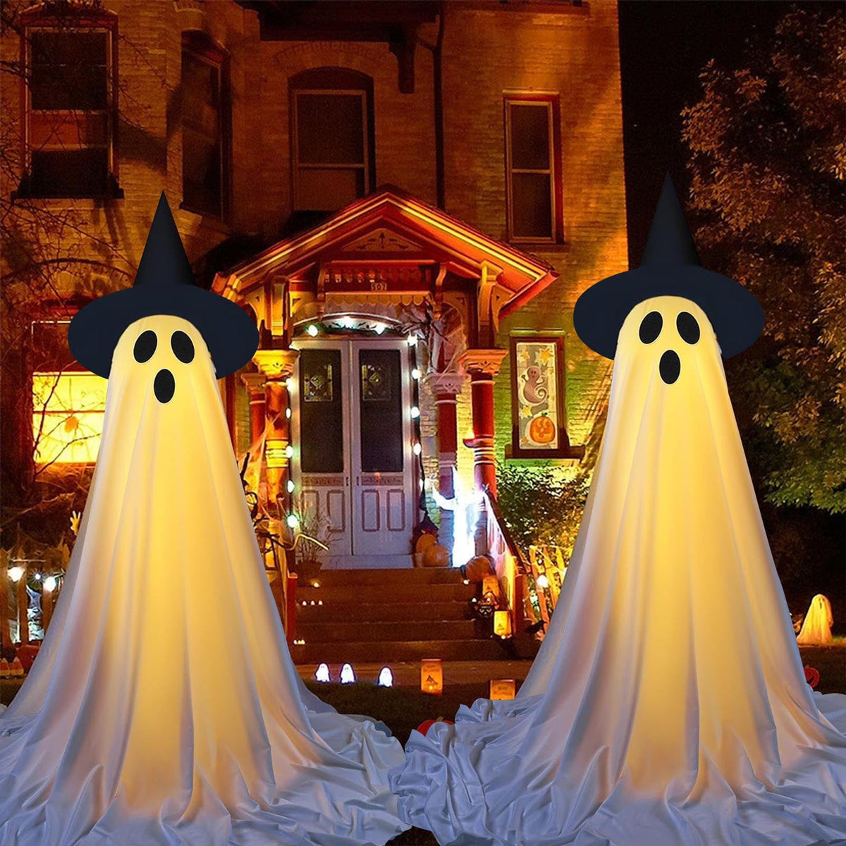 Ywuzuh Halloween Decorations Ghost Decorations Spooky Ghost Halloween Decor with Witch Hat, Scary Ghosts Decor with Led Lights for Front Porche Yard Garden Home