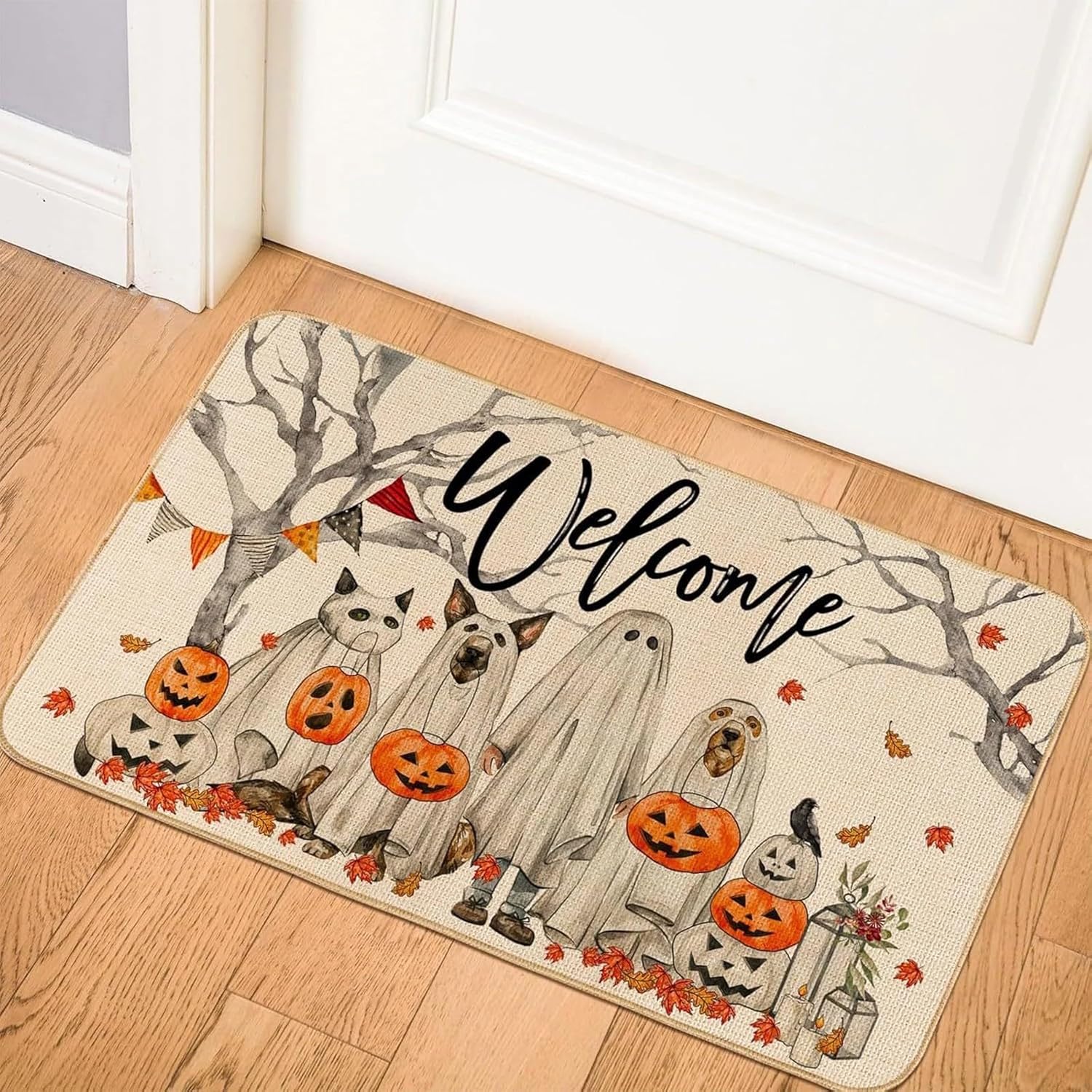 Halloween Decorations - Door Mat, Halloween Ghost Dogs Pumpkin Outdoor Mats for Front Door, Indoor Entrance Non-Slip Doormat, 1Pcs