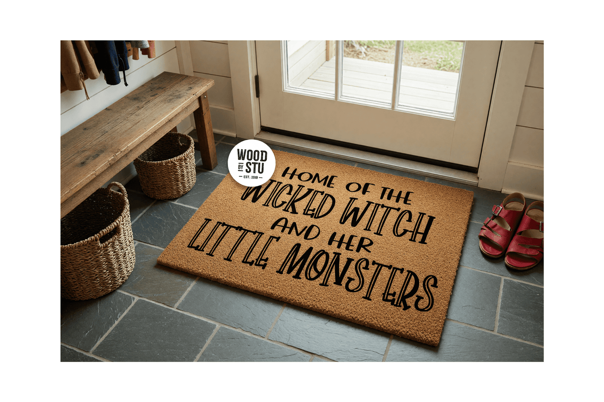 Funny Halloween Doormat - Home Of The Wicked Witch And Her Little Monsters (18"x30")