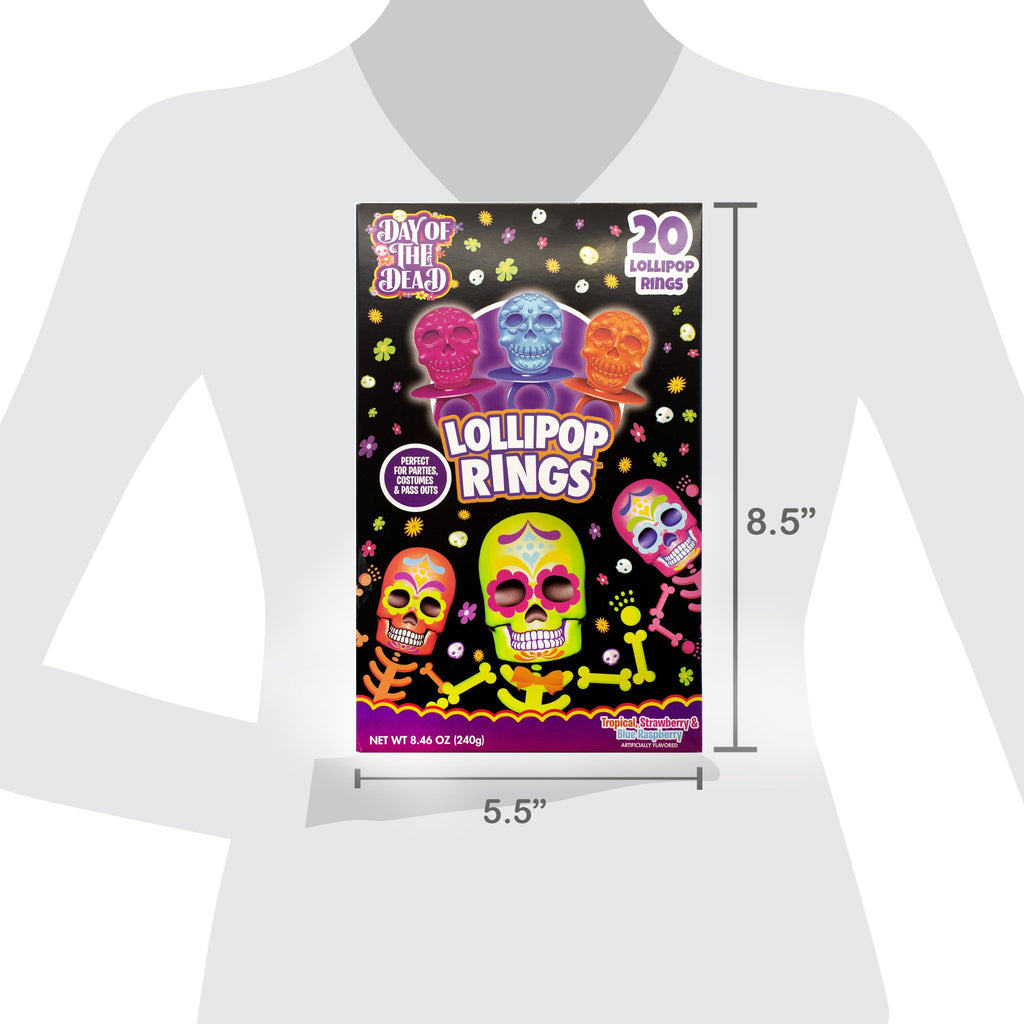 Flix Candy Halloween, Day of The Dead Lollipop Rings, Assorted Flavors, 20 Count Box