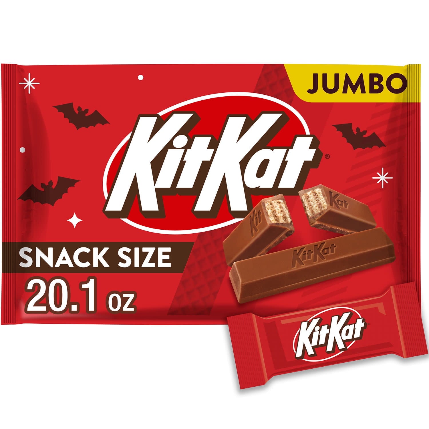 (2 pack) Kit Kat Milk Chocolate Wafer Snack Size, Halloween Candy Jumbo Bag, 20.1 oz
