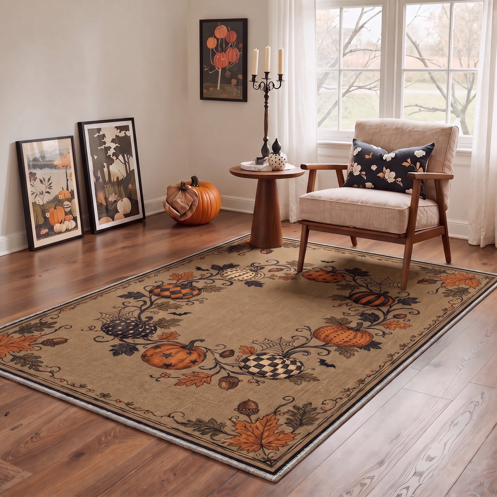 GENIMO 2'x7' Halloween Runner Rug, Washable Non Slip Soft Vintage Witch Indoor Outdoor Hallway Runner for Porch Patio Kitchen Entryway, Vintage Black
