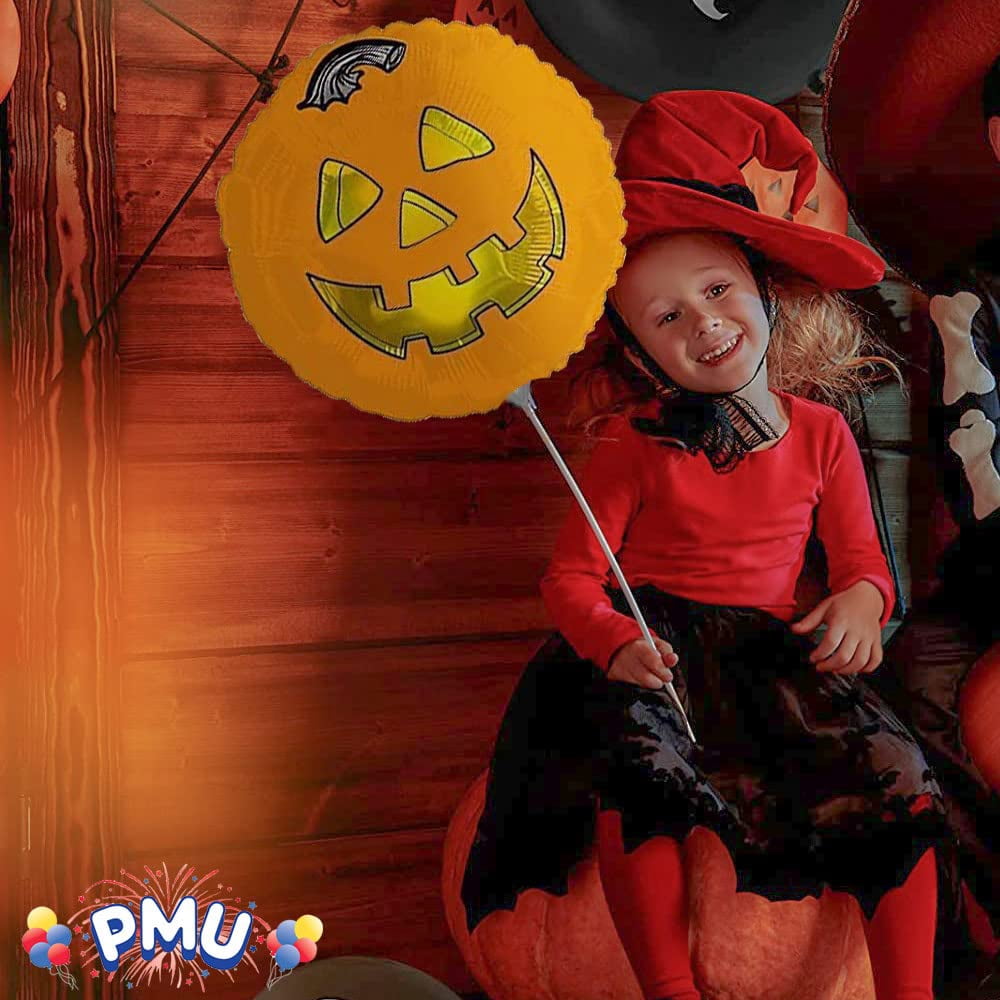 PMU Halloween Party Decoration "Happy Halloween" Jack Faces Aglow 18 Inch Mylar-Foil Balloon (1pkg) Pkg/1