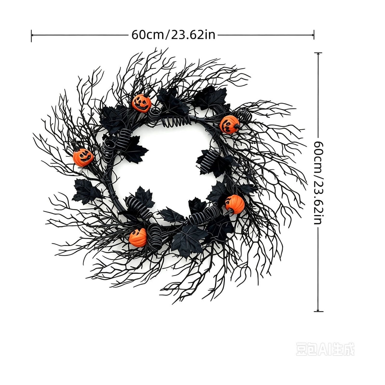WWC Halloween Wreath, 18 inch Black Bats and Bare Branch Wreath, Gothic Halloween Decor Twig Wreath for Halloween Party Front Door Porch and Fireplace