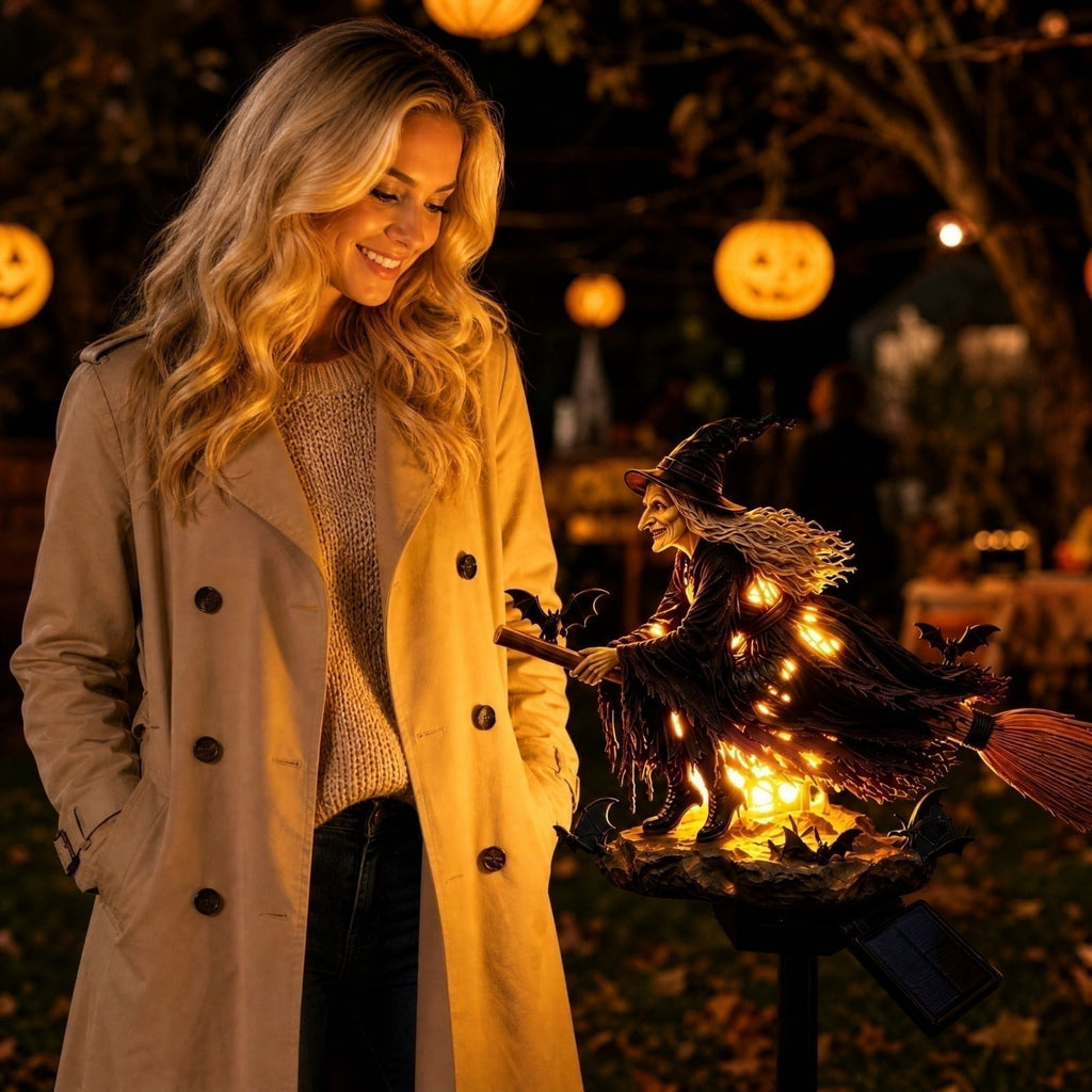 Halloween Witch Cauldron Garden Light, 3D Witch Cauldron LED Projector Outdoor Decor, Solar Powered Garden Stake Light with Halloween Shadow Projection Effect