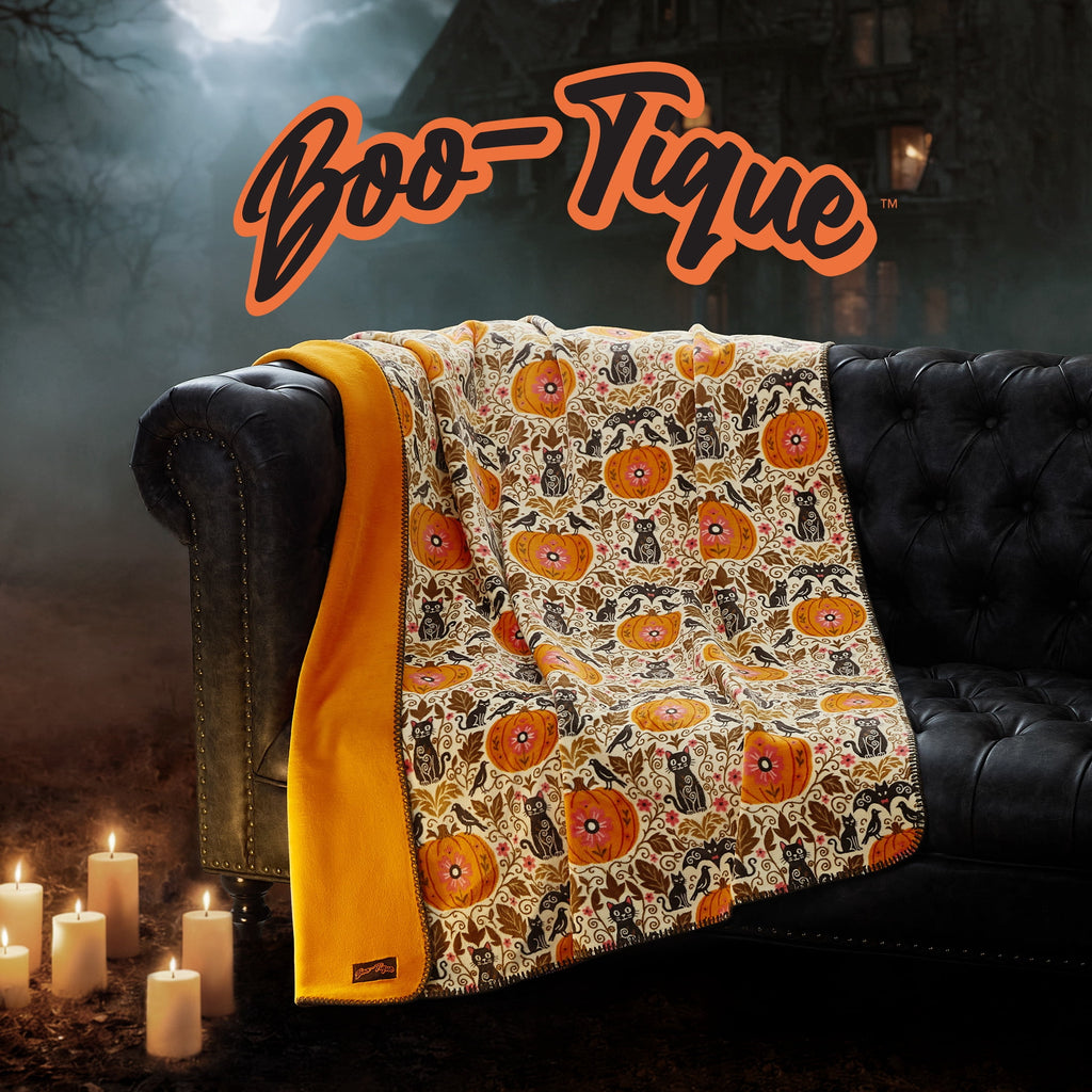 Boo-tique Halloween Plush Soft Oversized Couch Throw Blanket, Cats and Pumpkins, Orange, 50 x 72 in