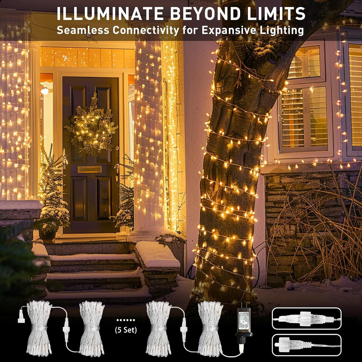JMEXSUSS 200 LED Christmas Lights Indoor Outdoor, Connectable Warm White Christmas Tree Lights Clear Wire, 66 Ft Twinkle Fairy String Lights Plug in for Bedroom Wedding Christmas Tree Decorations