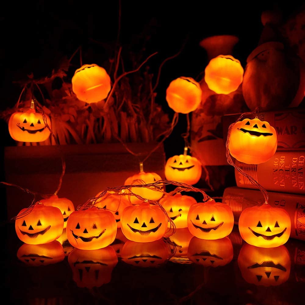 2 Pack - Halloween String Lights (40 Bulbs), LED Pumpkin Jack-O-Lantern Indoor Decoration, Orange Holiday Bulbs for Outdoor Décor, 8 Modes Lights (2*20 Pumpkin Lights, 23 feet, each)