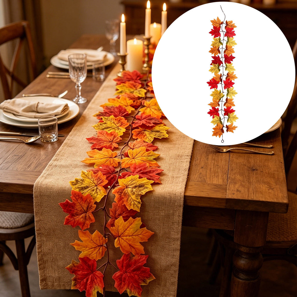 WKSCLPAI Halloween Maple Leaf Garland, Fall Vine Wreaths for Autumn Festivities Decor,Seasonal Garlands for Home,Halloween & Fall Decorations